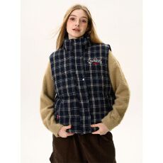 批发美式格纹无袖<b class='q'>马甲</b>棉服宽松秋冬新款<b class='q'>男</b>女复古叠穿外套上衣潮