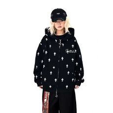 批发美式复古卡设计满印连帽卫衣男女秋冬季宽松韩系小众慵懒潮牌<b class='q'>外套</b>