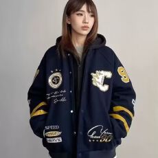 批发美式复古刺绣重工棒球服<b class='q'>夹克</b><b class='q'>男</b>女街头潮牌学院风宽松运动小众外套