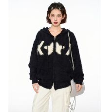 批发美式复古软糯马海毛毛衣女外套宽松慵懒风拉链针织衫连帽开衫秋<b class='q'>冬</b>