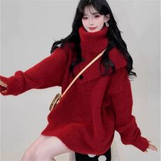 批发法式红色高领针织毛衣套装连衣裙子女早秋2025新款巨好看穿搭秋<b class='q'>冬</b>