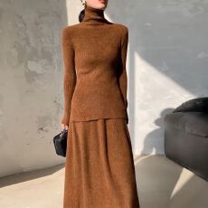 批发秋<b class='q'>冬</b>新款时尚高领打底套装高腰半身裙气质简约针织两件套装