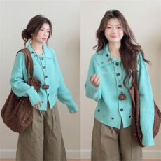 批发北极绒腈纶35%锦纶40%PBT25%】多巴胺针织开衫女<b class='q'>毛衣</b>外套软糯上衣