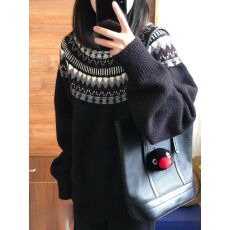 批发实价#羊驼绒#美式复古费尔岛提花圆领长袖针织衫女百搭套头<b class='q'>毛衣</b>