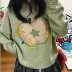 批发官图 复古慵懒风苹果提花圆领毛衣秋冬2025新款针织衫