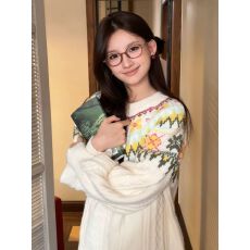 批发2025美式高街圆领套头针织衫学生款秋冬季潮牌宽松休闲毛衣