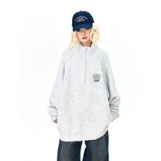 批发美式小高领拉链慵懒软糯毛衣情侣<b class='q'>韩版</b>设计感小众通勤针织衫潮