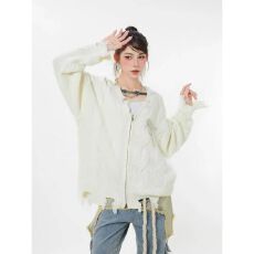 批发重工破洞<b class='q'>不规则</b>流苏慵懒风软糯针织<b class='q'>开衫</b>毛衣外套女春秋<b class='q'>不规则</b>上衣