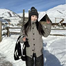 批发老钱风编织设计感毛领针织衫<b class='q'>男</b>座山雕冬季加厚保暖毛衣外套