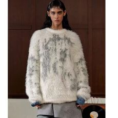 批发慵懒撞色水<b class='q'>貂绒</b>套头毛衣女秋季新款韩版宽松加厚针织衫