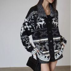 批发春秋复古民族风个性几何<b class='q'>针织</b>衫男宽松情侣装外穿中<b class='q'>长款</b><b class='q'>开衫</b>毛衣女