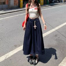 批发薄款高腰不规则宽松牛仔短裤<b class='q'>大码</b>显瘦设计感裤裙胖mma字阔腿热裤