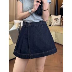 批发薄款高腰不规则宽松牛仔短裤<b class='q'>大码</b>显瘦设计感裤裙胖mma字阔腿热裤