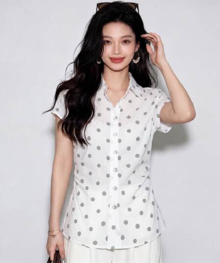 2026 년 여름 새로운 셔츠 통기성 프로 피부 도트 무늬 폴로 칼라 허리 수축 슬림해 보이는 반팔 맨위