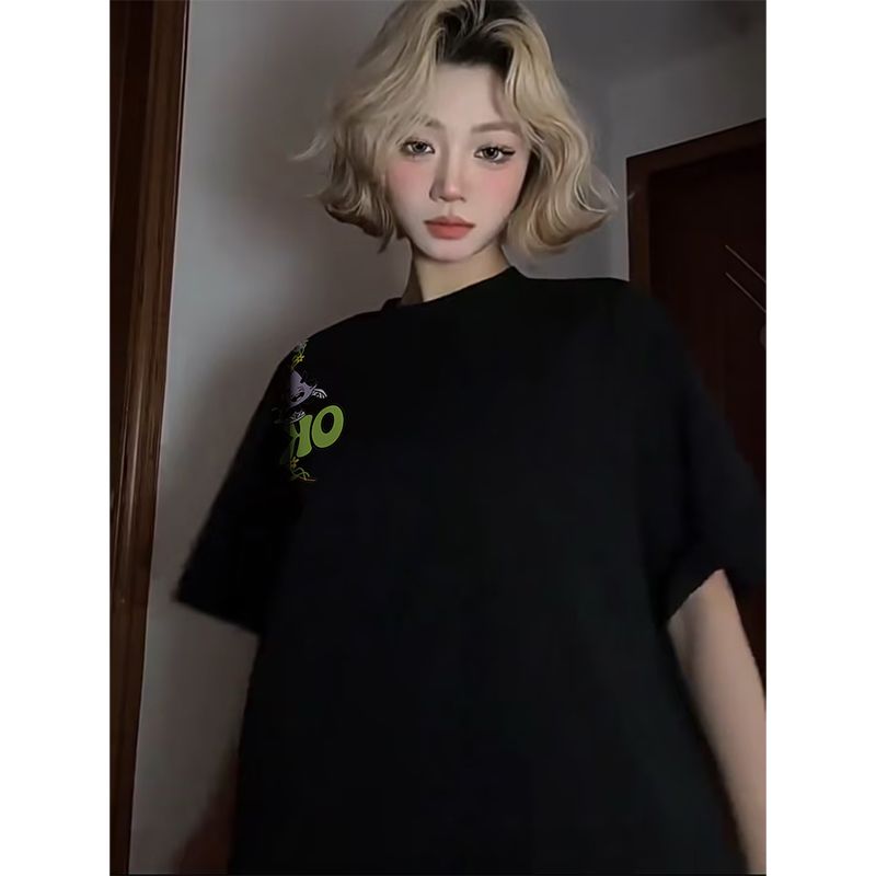 더블 실 순면 240 그램 반팔 티셔츠 여성 여름 2026 새로운 트렌디 가시 자수 루즈핏 라운드 넥 맨위 여성 의류