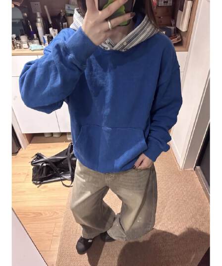 느긋한 가을 겨울 새로운 캐주얼 다용도 패치워크 색상 후드 주머니 긴팔 두꺼움 후드티 남녀 트렌드 일본식 새로운