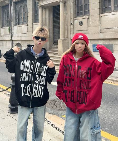 알파벳 핫픽스 후드 지퍼 오픈 가디건 후드티 봄 가을 아메리칸 거리 루즈핏 캐주얼 재킷 맨위