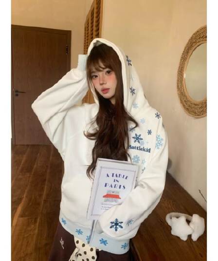아메리칸 높음 거리 무거운 국가 트렌디 눈꽃 자수 후드 커플 가을 겨울 2026 새로운 모자 셔츠 재킷