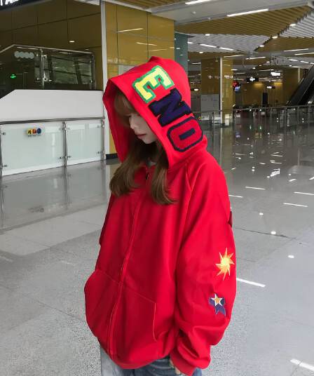 fock 아메리칸 색상 알파벳 수건 자수 후드 오픈 가디건 후드티 남녀 봄 새로운 다용도 재킷 트렌디