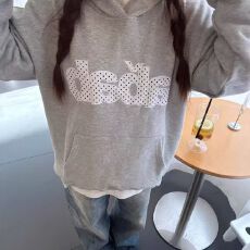 批发【纯棉华棉复合实价】波点刺绣卫衣<b class='q'>女</b>秋季宽松套头连帽外套