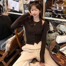 40支纯棉 92棉8氨纶 210克 秋季新款纯欲风辣妹短款纯棉长袖t恤女