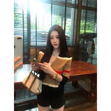 批发气质V领开衫毛衣套装女<b class='q'>夏季</b>复古撞色条纹长袖上衣薄款<b class='q'>外套</b>