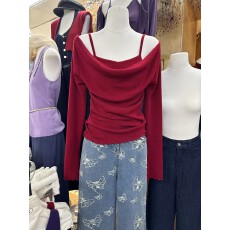 批发新款韩版早秋<b class='q'>修身</b>假两件设计感堆堆领显瘦百搭套头针织衫女