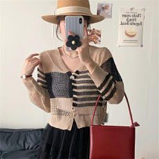 批发实拍<b class='q'>不规则</b>镂空针织<b class='q'>开衫</b>外套女春秋季新款长袖防晒披肩罩衫薄外搭