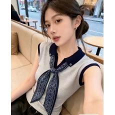 批发时尚撞色丝巾<b class='q'>Polo</b>领针织背心女2026夏季新款外穿无袖t恤百搭上衣