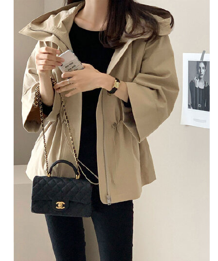 캐주얼 바람 후드 자켓 짧은 외투 단색 바람막이 여성 빛 요리 한 패션 한국 chic