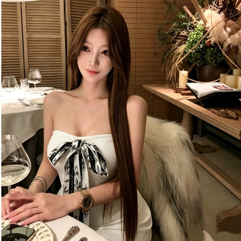 리본 행침 목 캐미솔 외출용 여름 태국 사람 스타일 핫걸 오프숄더 튜브탑 맨위