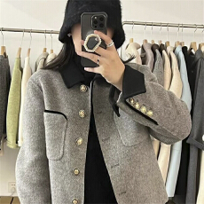 批发2025秋冬新款小香风双面<b class='q'>羊绒</b><b class='q'>大衣</b>女短款小金扣法式小个子毛呢外套