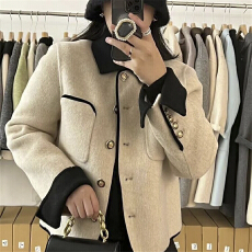 批发秋冬薄款新款小香风双面<b class='q'>羊绒</b><b class='q'>大衣</b>女短款小金扣法式小个子毛呢外套