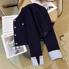 批发有内里<b class='q'>长袖</b>黑色拼接小香风西装外套女秋冬新款富家千金气质上衣潮