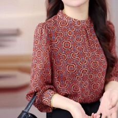 批发中国风圆领打底小衫长袖女印花高级感秋季新款洋气上衣<b class='q'>时尚</b><b class='q'>t</b><b class='q'>恤</b>