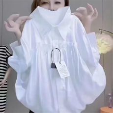 欧货重磅显瘦薄款春夏秋季新款白色长袖衬衫百褶设计感百搭上衣女