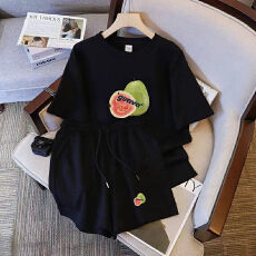 批发仿棉索罗娜休闲运动套装女宽松<b class='q'>大码</b>短袖胖mm印花两件套潮