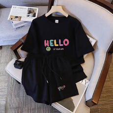 批发仿棉索罗娜休闲运动套装女宽松<b class='q'>大码</b>短袖胖mm印花两件套潮