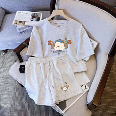 批发仿棉索罗娜休闲运动套装女宽松<b class='q'>大码</b>短袖胖mm印花两件套潮