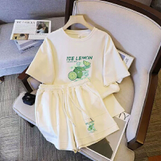 批发仿棉索罗娜休闲运动套装女宽松<b class='q'>大码</b>短袖胖mm印花两件套潮