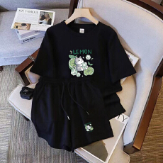 批发仿棉索罗娜休闲运动套装女宽松<b class='q'>大码</b>短袖胖mm印花两件套潮