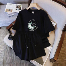 批发仿棉索罗娜休闲运动套装女宽松<b class='q'>大码</b>短袖胖mm印花两件套潮