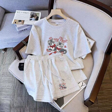 批发仿棉索罗娜休闲运动套装女宽松<b class='q'>大码</b>短袖胖mm印花两件套潮