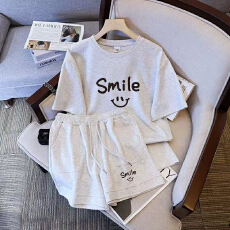 批发仿棉索罗娜休闲运动套装女宽松<b class='q'>大码</b>短袖胖mm印花两件套潮