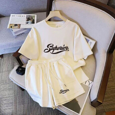 批发仿棉索罗娜休闲运动套装女宽松<b class='q'>大码</b>短袖胖mm印花两件套潮