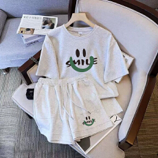 批发仿棉索罗娜休闲运动套装女宽松<b class='q'>大码</b>短袖胖mm印花两件套潮