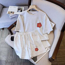 批发仿棉索罗娜休闲运动套装女宽松<b class='q'>大码</b>短袖胖mm印花两件套潮