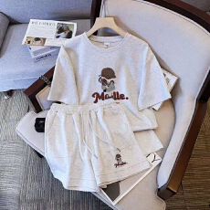 批发仿棉索罗娜休闲运动套装女宽松<b class='q'>大码</b>短袖胖mm印花两件套潮