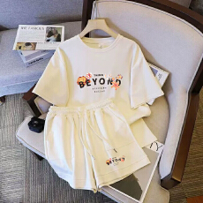 批发仿棉索罗娜休闲运动套装女宽松<b class='q'>大码</b>短袖胖mm印花两件套潮