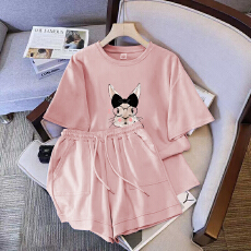 批发仿棉索罗娜休闲运动套装女宽松<b class='q'>大码</b>短袖胖mm印花两件套潮